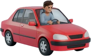 Nahnevaná postavička v aute